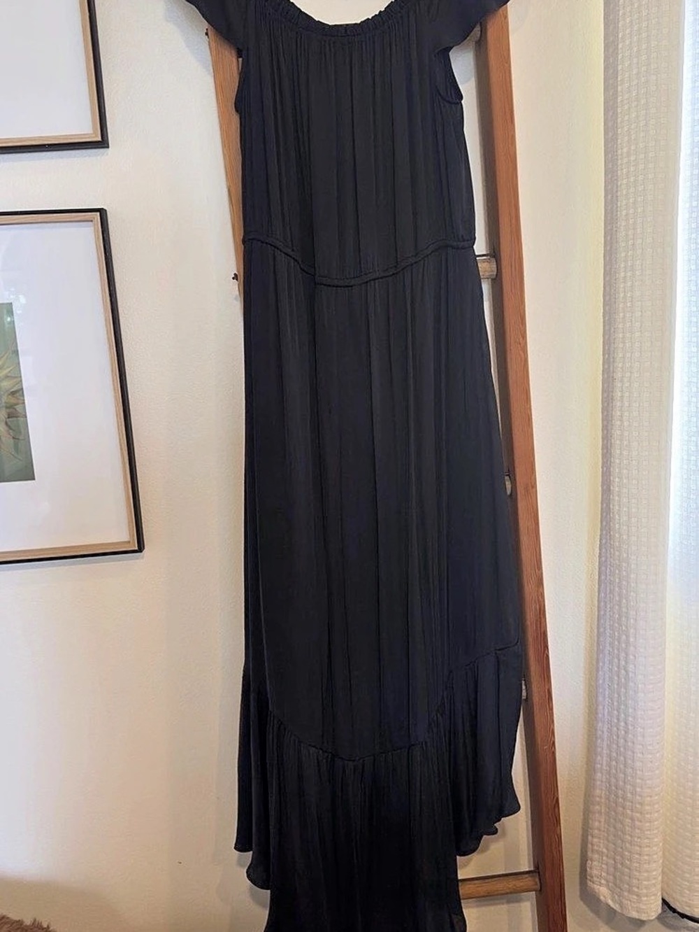 Maxi Ruffle Sleeve Dress in Black Size Large NWT